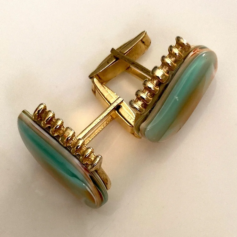 Authentic ATBC handmade turquoise cufflinks, paired with a complementary vintage